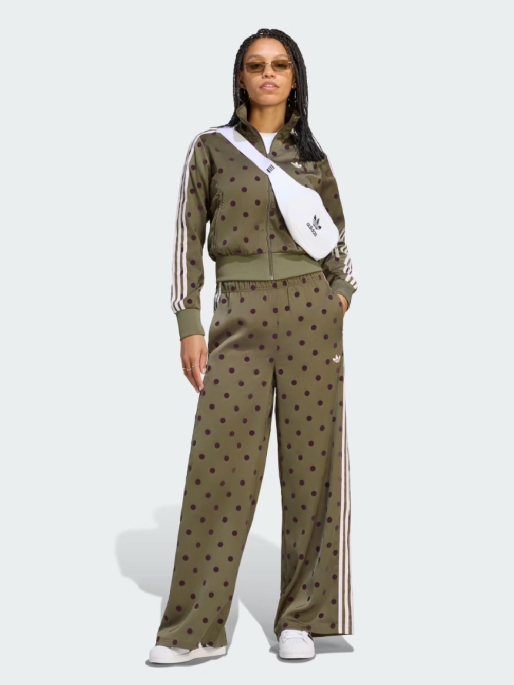 Adidas Firebird Polka Dot Wide Leg Track Suit - Olive (NWT)